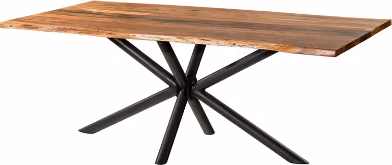MASSIVMOEBEL24 | Tavolo da pranzo in legno di acacia e resina epossidica nera 260x100x74 laccato natur / gambe incrociate tonde antracite matt EPOXY