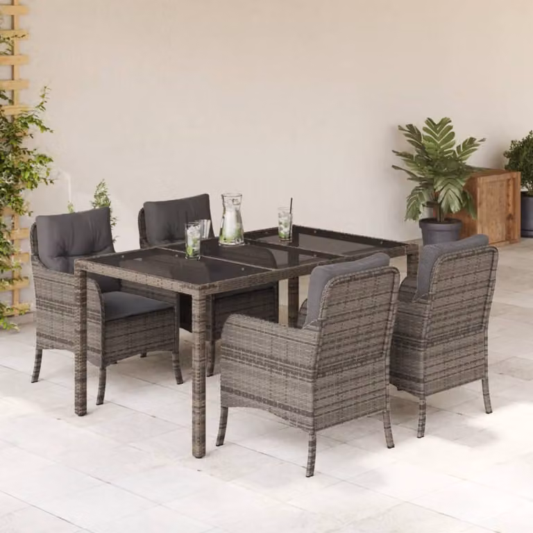 vidaXL Set da Pranzo da Giardino 5 pz in Polyrattan e Vetro Grigio