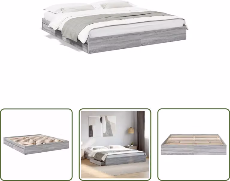 The Living Store Struttura letto con cassetti grigio Sonoma 180x200cm materiale legno