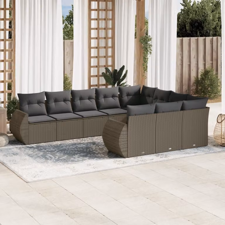 Maison Exclusive - Set Divano Giardino 10 pz con Cuscini Grigio Chiaro Polyrattan