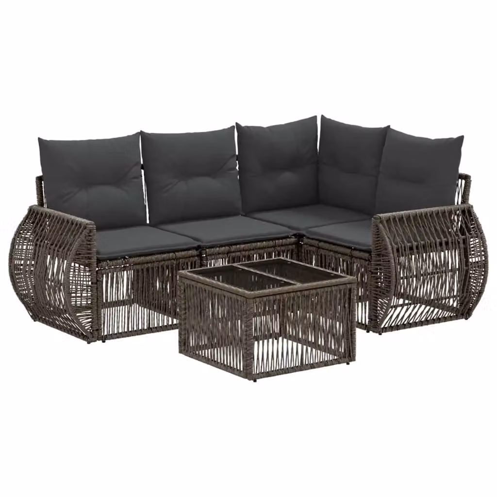 Set Divano da Giardino a L con Tavolino vidaXL, 5 Pezzi in Polyrattan Grigio e Antracite con Cuscini Imbottiti e Rivestimenti Rimovibili – 2