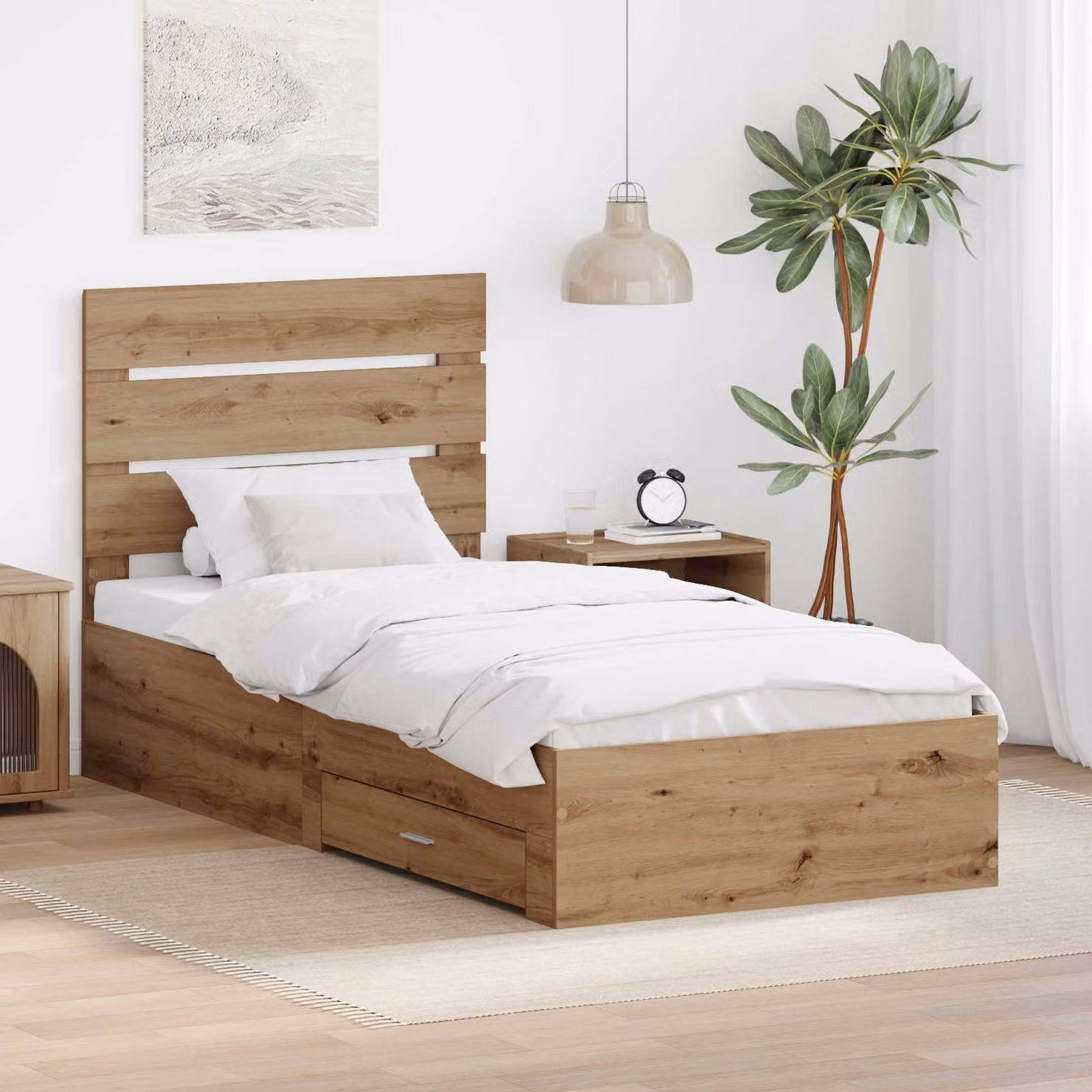 Struttura del letto con cassetto vidaXL in legno color rovere marrone L/P/H: 200 x 90 x 93 cm