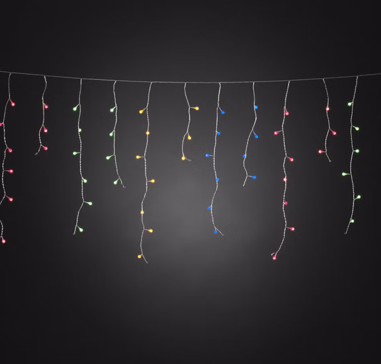 Konstsmide - Tenda luminosa LED "Pioggia di ghiaccio", con sfere colorate, 200 LED colorati, trasformatore esterno da 24 V, cavo trasparente; 3672-503