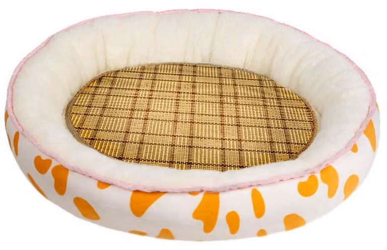 Cuccia per cani lavabile, forma rotonda, adatta a cani di piccola taglia e gatti, colore giallo crema, taglia M (50x43 cm)
