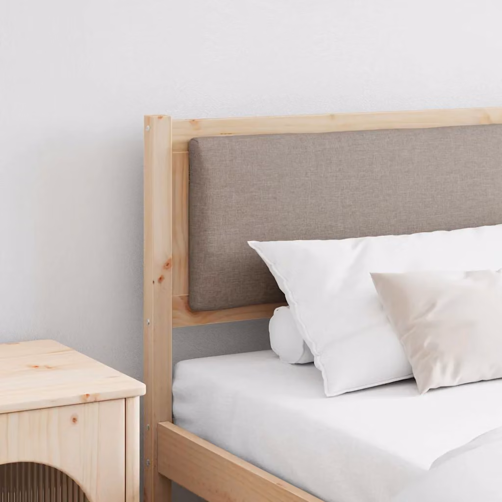 Testiera per letto vidaXL in legno di pino massello marrone e grigio con rivestimento in tessuto e design minimalista