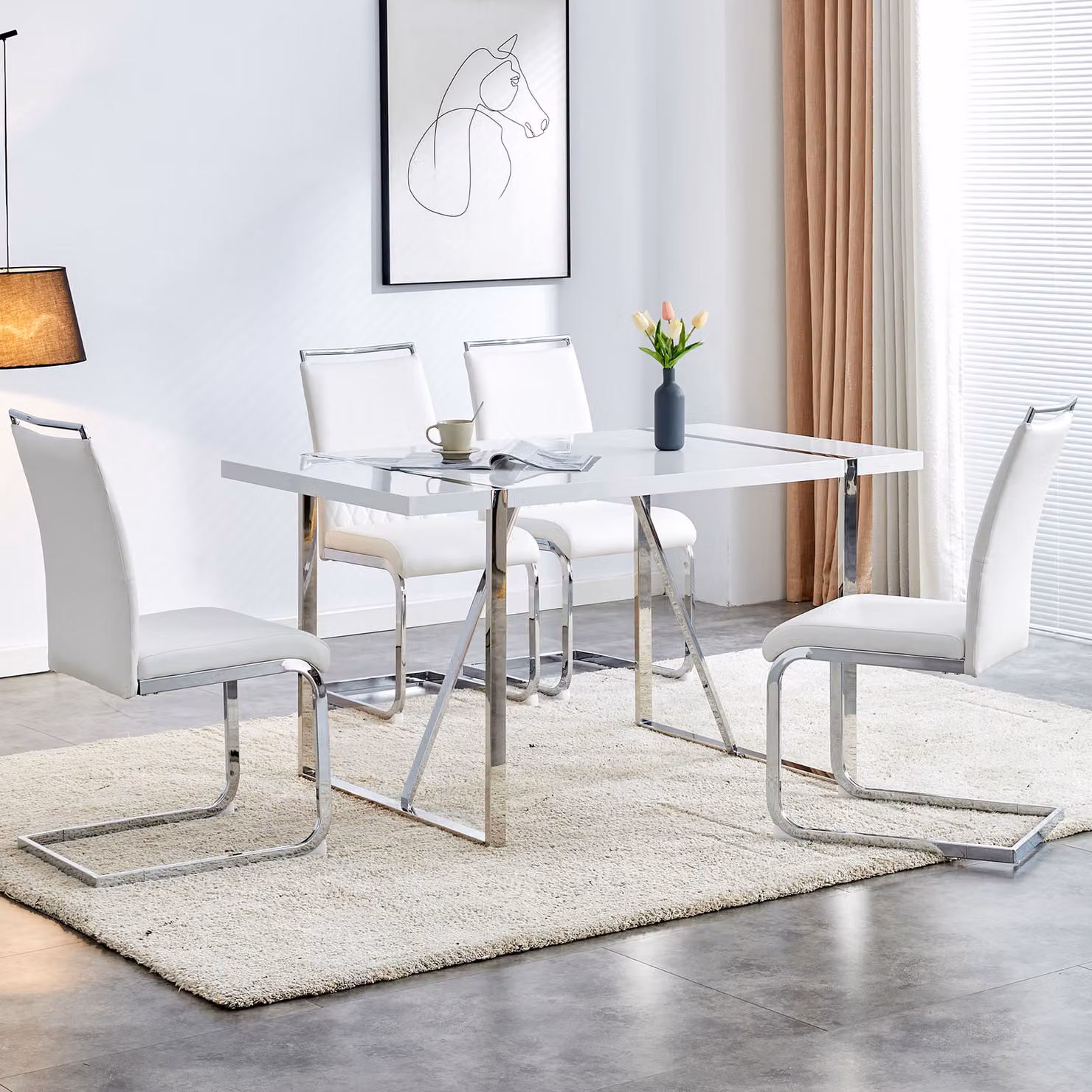 okwish: Set di 4 sedie da pranzo moderne, ideali per la cucina o l'ufficio, con schienale piatto imbottito, multifunzionali, realizzate in Poliuretanodi alta qualità e lino, colore bianco