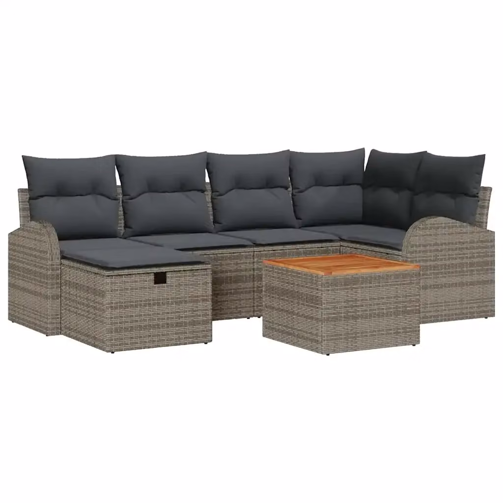 vidaXL Set Divano da Giardino a L in Poly Rattan Grigio con Cuscini e Tavolino da 7 Pezzi – 2
