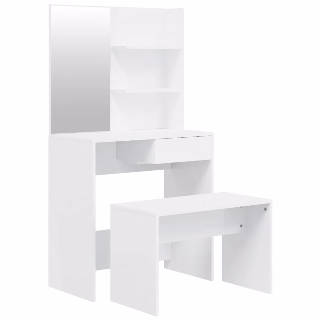 Set Tavolo da Toeletta Bianco Lucido 74,5x40x141 cm