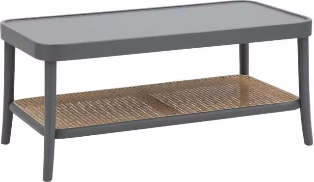 Tavolino contemporaneo legno paglia grigio shabby 100x50x43 - Mobili 2G