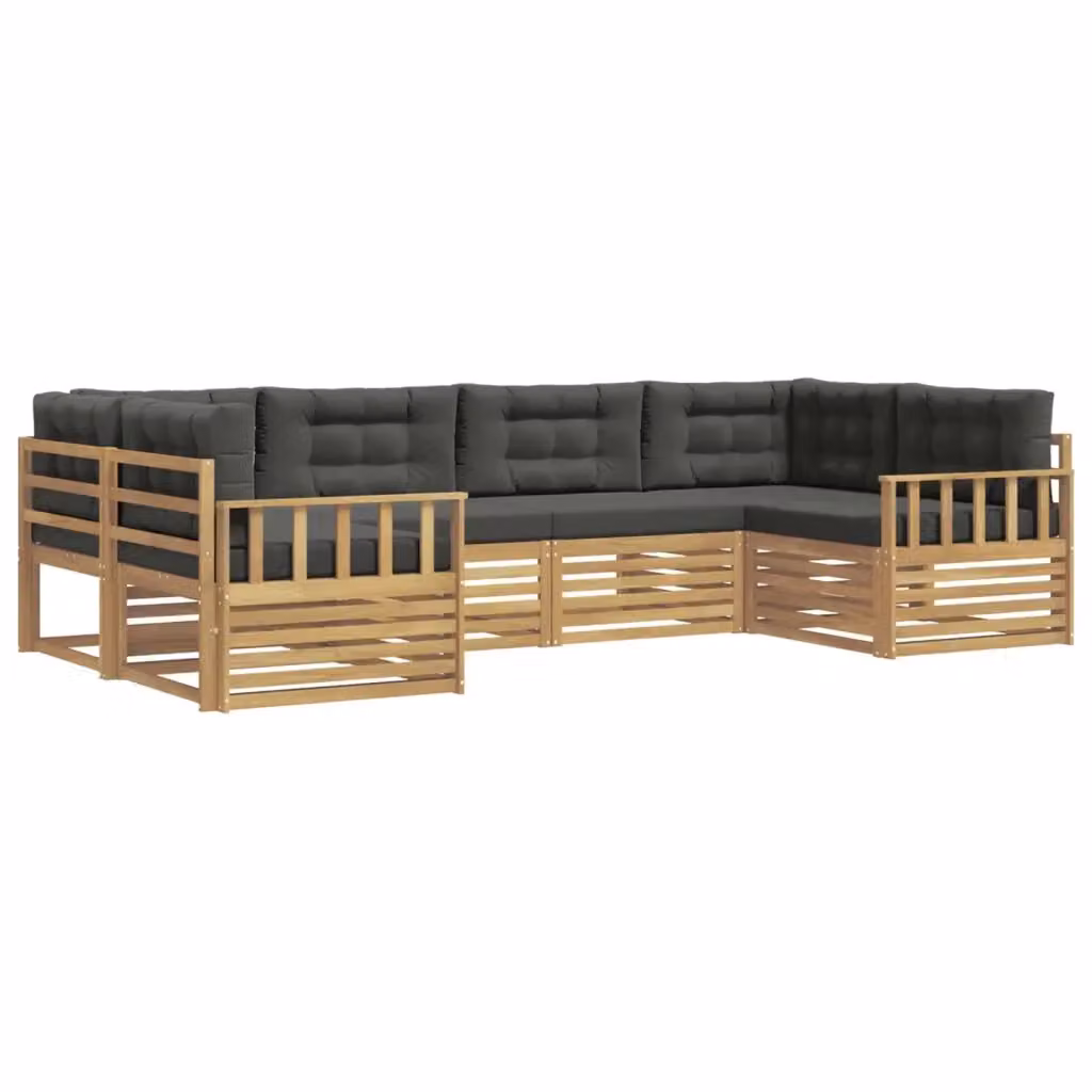 Set di divani da esterno a L vidaXL in legno di acacia con cuscini, Bianco e Antracite – 2