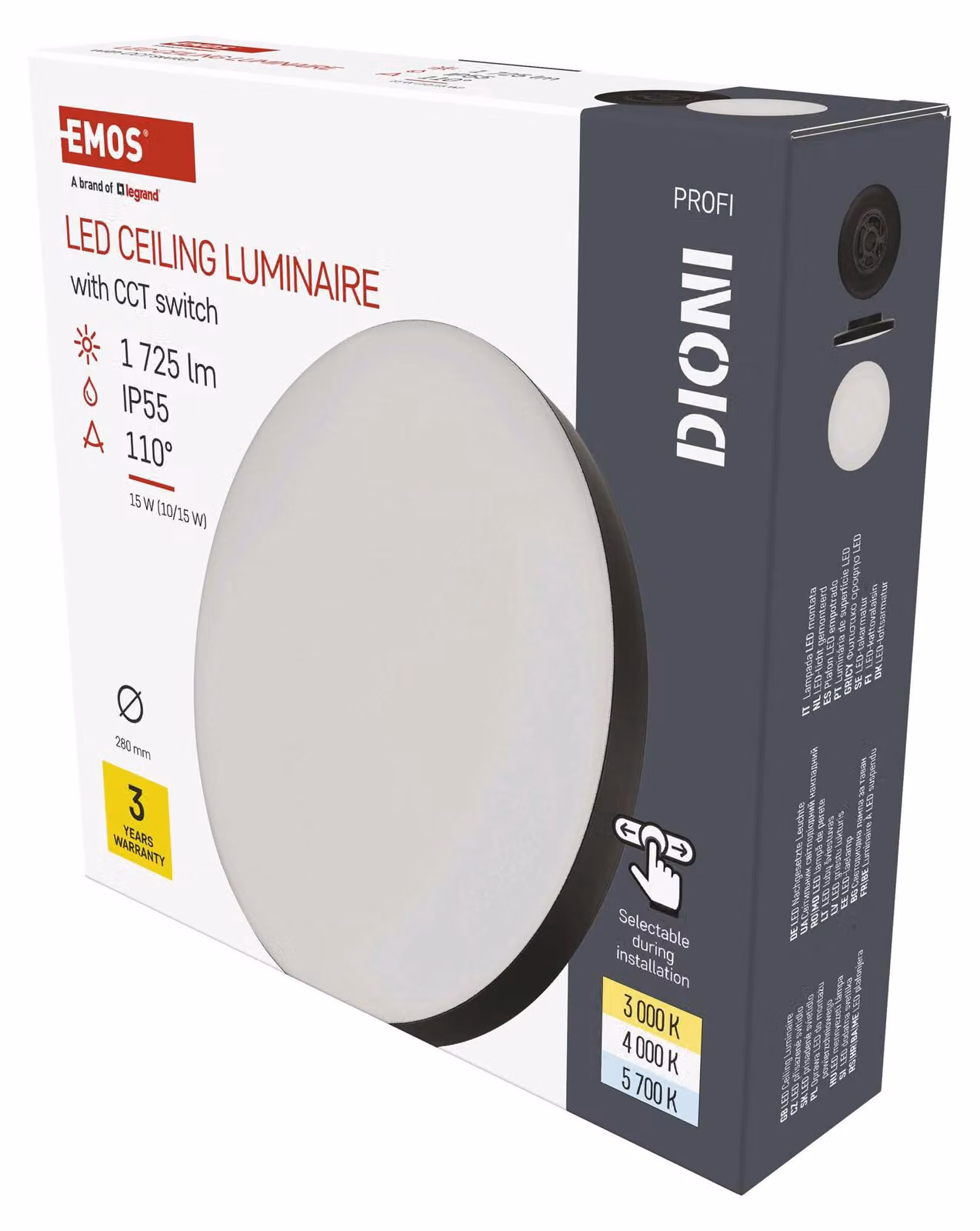 EMOS LED parete/soffitto DIONI - colore della luce regolabile - 1725 lm - 15 W (anziché lampadina da 110W) - interno/esterno - rotondo, Ø 28 cm - nero, ZM7153