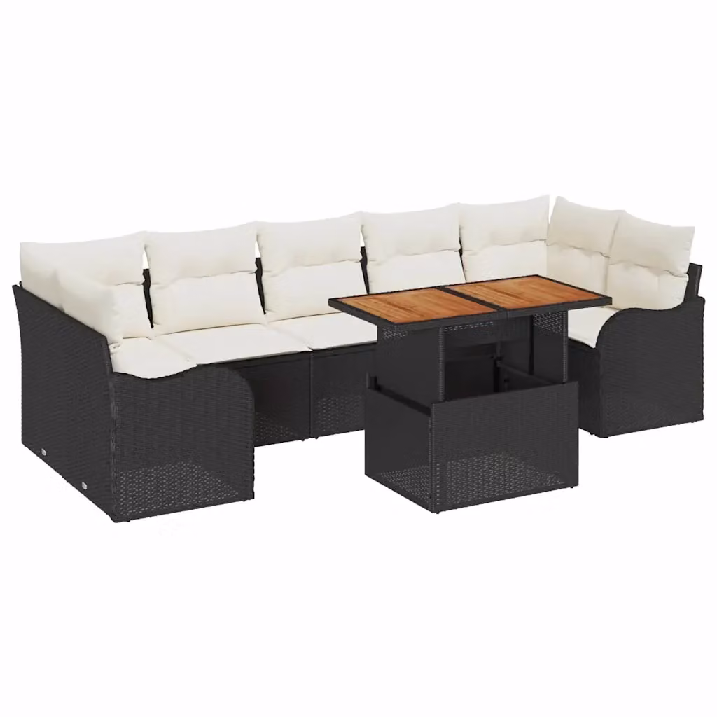 Set Divano da Giardino vidaXL 8 pz in Polyrattan Nero e Beige con Cuscini e Tavolino da Caffè – 2