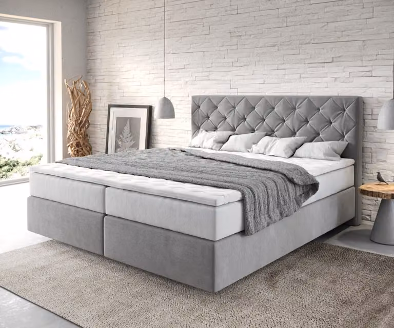 DELIFE Dream-Great letto a molle 180x200 cm in microfibra grigia con materasso TFK e topper in visco