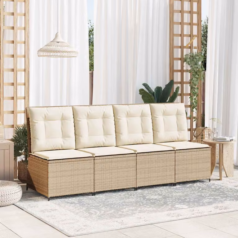 Divano da giardino moderno vidaXL in rattan e metallo, colori Nero, Bianco e Crema