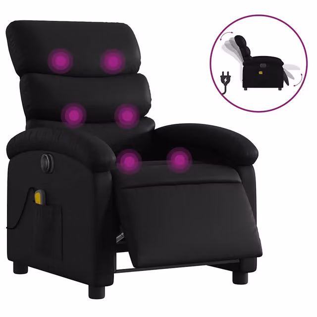 Poltrona Massaggiante | Sedia Relax Reclinabile Elettrica Nera in Similpelle