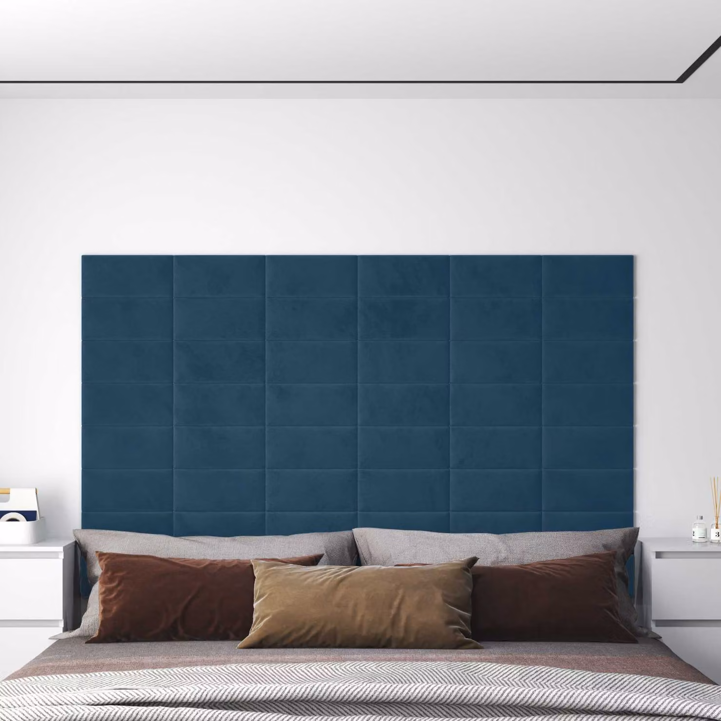 Testiera da parete imbottita vidaXL in velluto blu, set da 12 pannelli moderni per camera da letto