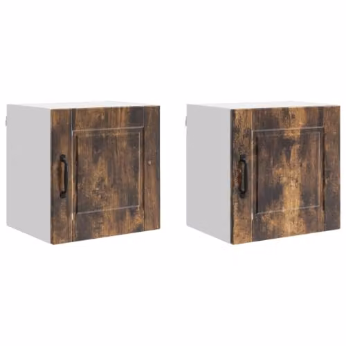 Helloshop26 Set di 2 armadi da parete da cucina moderni con 2 ripiani, 40 x 31 x 40 cm, in legno di ingegneria, rovere affumicato 02_0054232