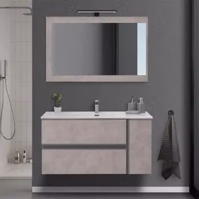 Mobile Sospeso da Bagno INBAGNO Effetto Pietra Beige con Ante Soft Close e Cassetti Interni L: 110 cm, P: 57,5 cm, H: 48 cm