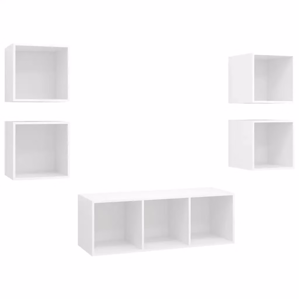 Set di mobili porta TV da 5 pezzi vidaXL in legno multistrato bianco per soggiorno in stile minimalista opaco – 2