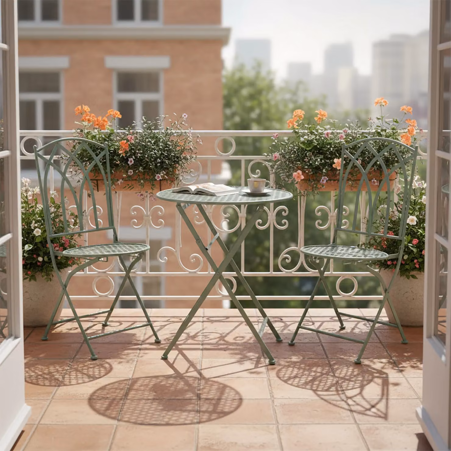 Set giardino Bistrot Vestiamo Casa Giardino con tavolo rotondo da 60 cm e 2 sedie pieghevoli in metallo Verde Design Liberty – 2