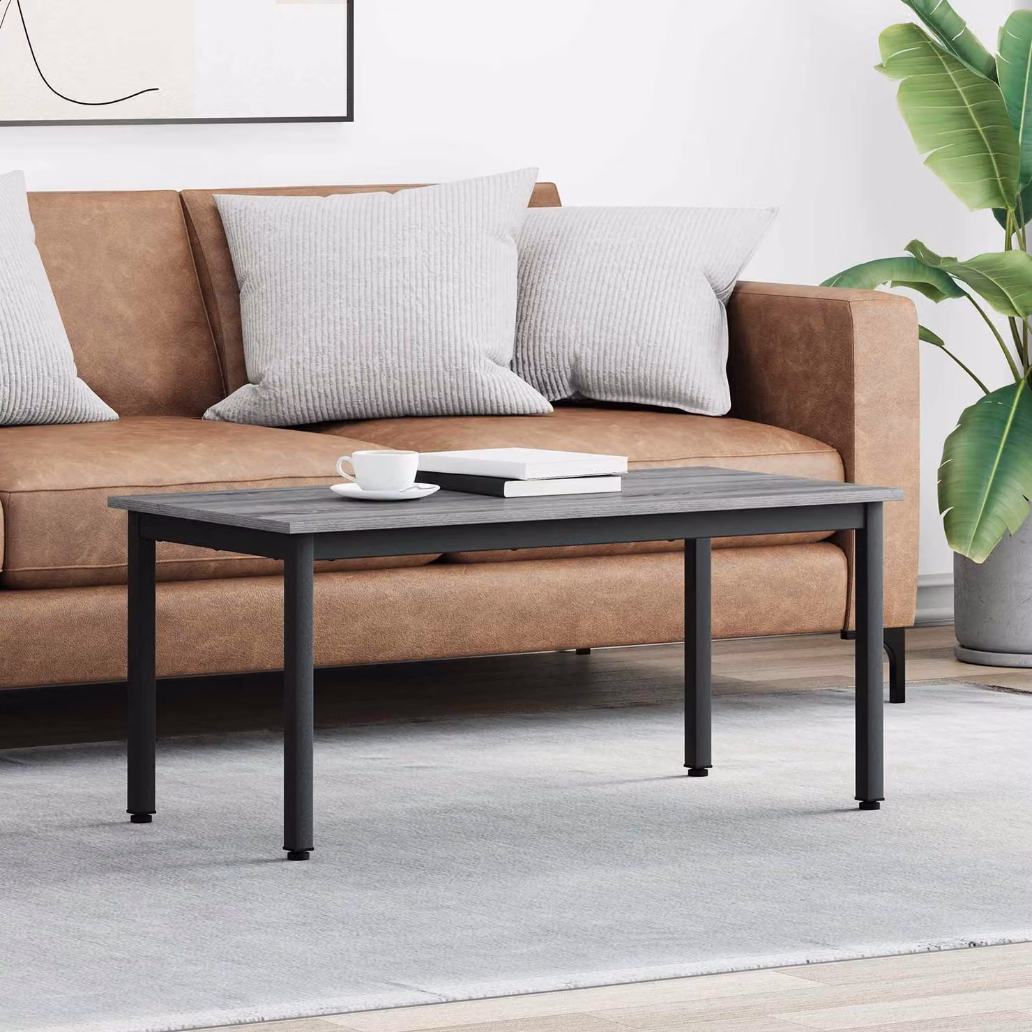vidaXL Tavolino da salotto moderno in MDF e metallo grigio L: 100 cm, P: 50 cm, H: 45 cm