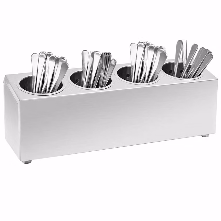 Portaposate rettangolare vidaXL con 4 inserti in acciaio inox color argento L/P/H: 50,5 x 18 x 15 cm