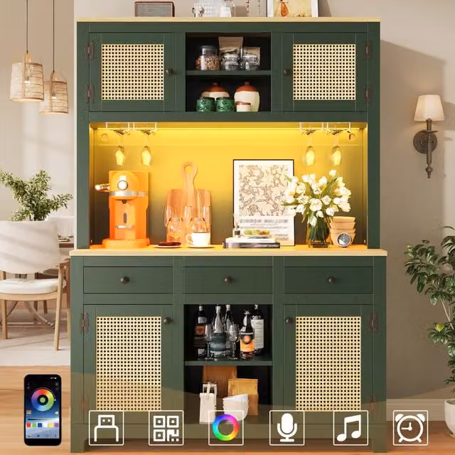 Mobile colonna da cucina Mivray verde con ante in rattan e ripiani regolabili L/P/H: 120 x 40 x 180 cm