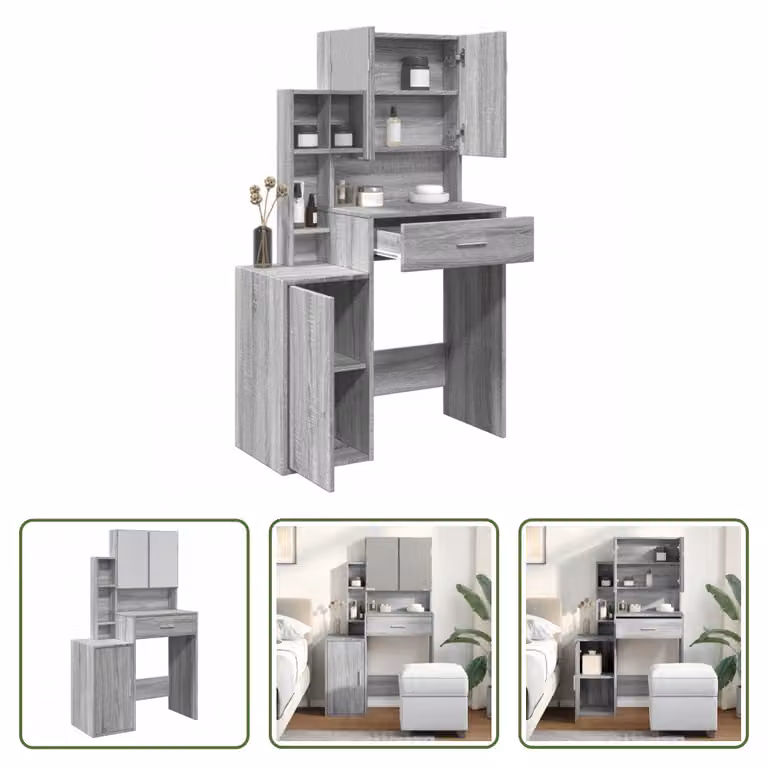 The Living Store Comodino con mobile grigio rovere Sonoma 80x35x132 cm