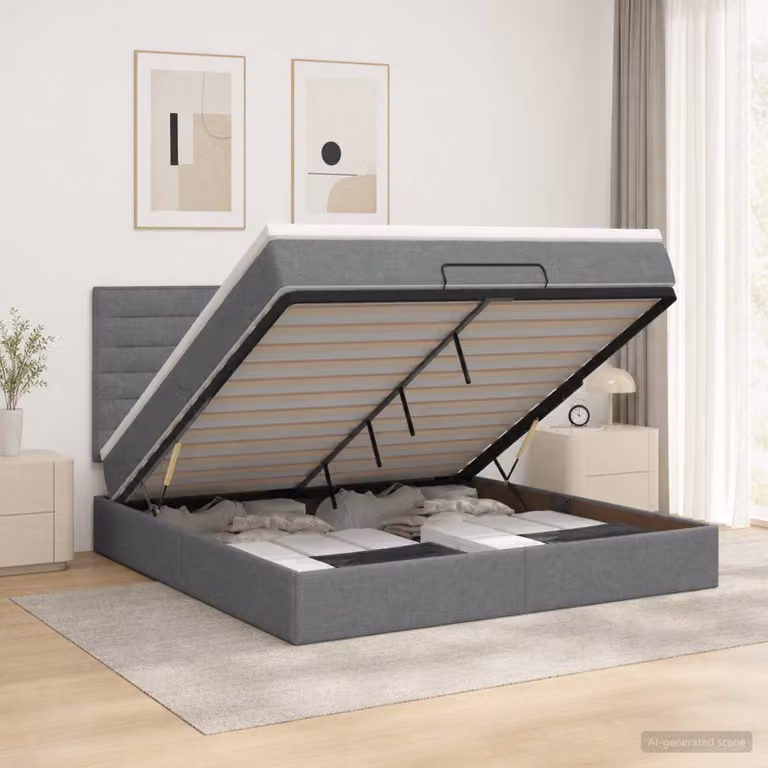 Letto ottomano con materasso vidaXL in tessuto grigio, L 140 x P 190 cm