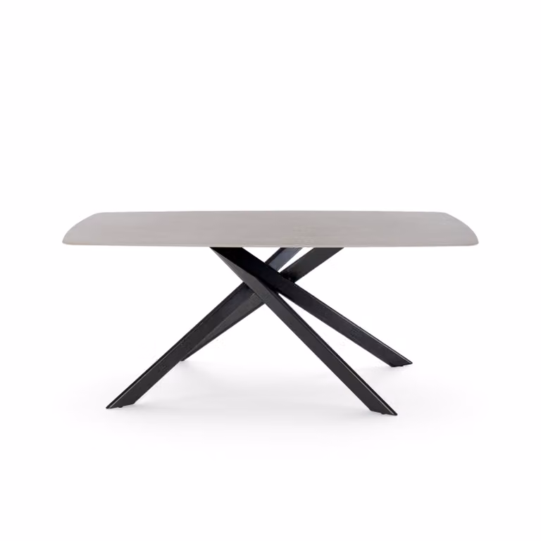 Tavolo SAINT FLORENT con piano in ceramica effetto pietra grigio e gambe incrociate in metallo verniciato nero, 180x90x76 cm