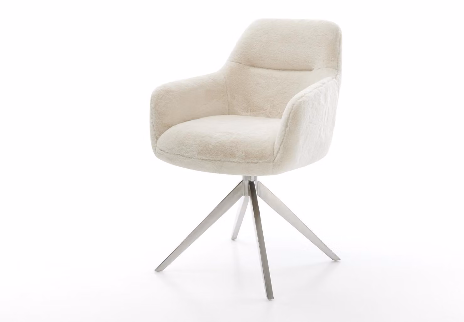 DELIFE Sedia girevole Pejo-Flex, rivestita in peluche color crema-bianco, struttura a croce in acciaio inossidabile, rotazione a 360°, funzione basculante, imbottitura in molle insacchettate