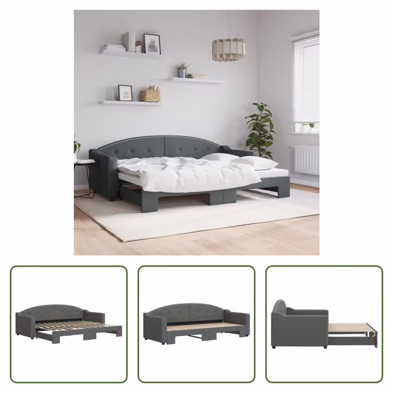 The Living Store letto da giorno allungabile grigio scuro 80x200 cm in tessuto