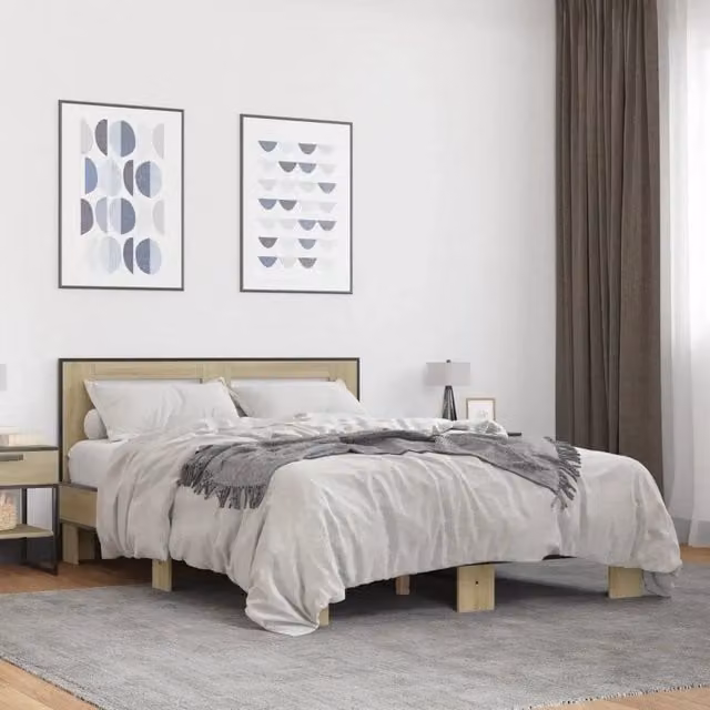 Letto Giroletto vidaXL in Legno e Metallo Colore Rovere Sonoma L/P: 140 x 200 cm – 1