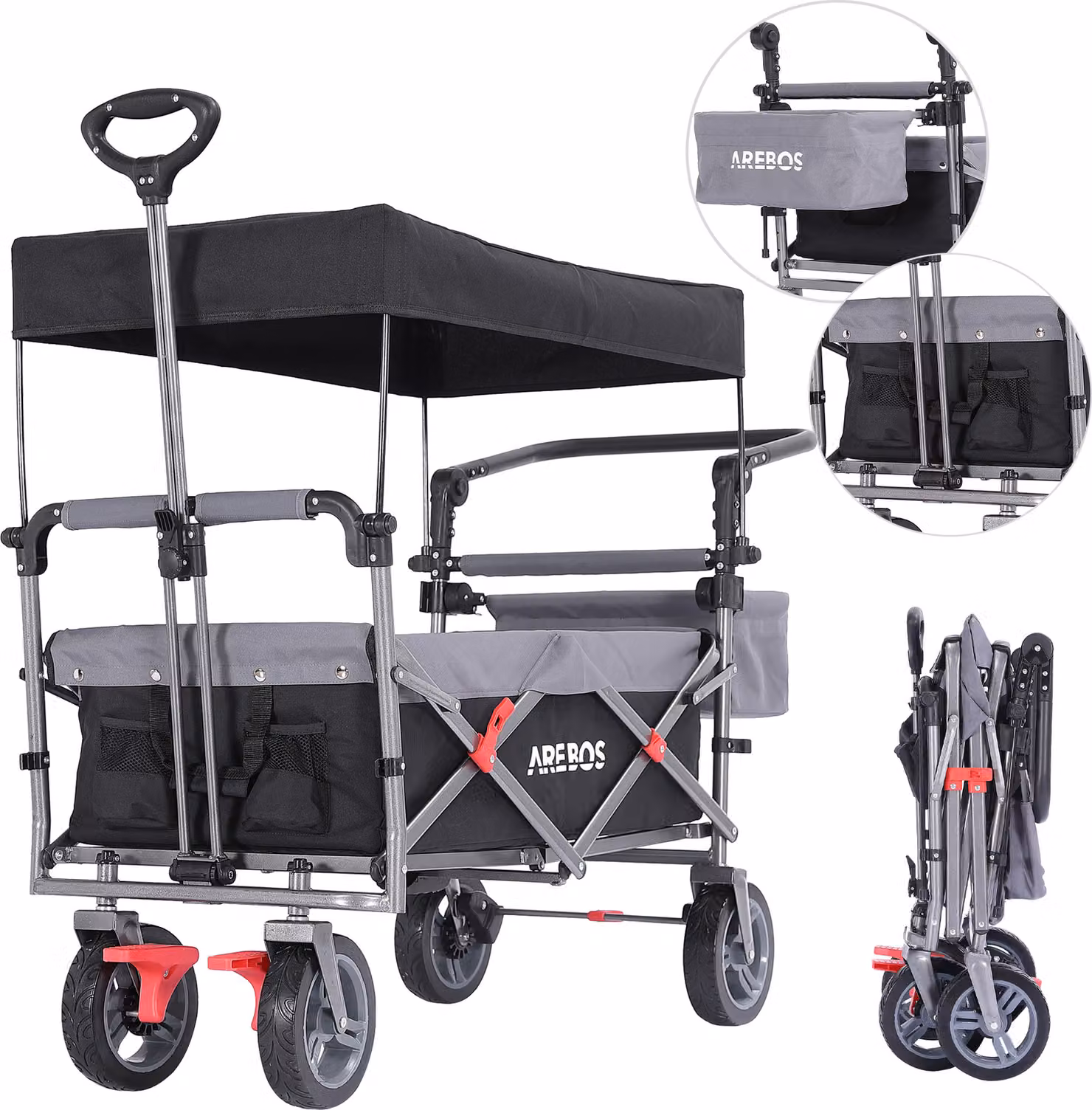 Carrello da trasporto AREBOS 100 kg | Pieghevole con tetto nero-grigio