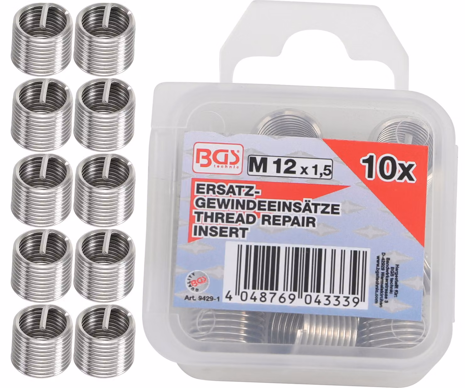 BGS inserti filettati di ricambio M12 x 1,5 mm 10 pezzi - 9429-1