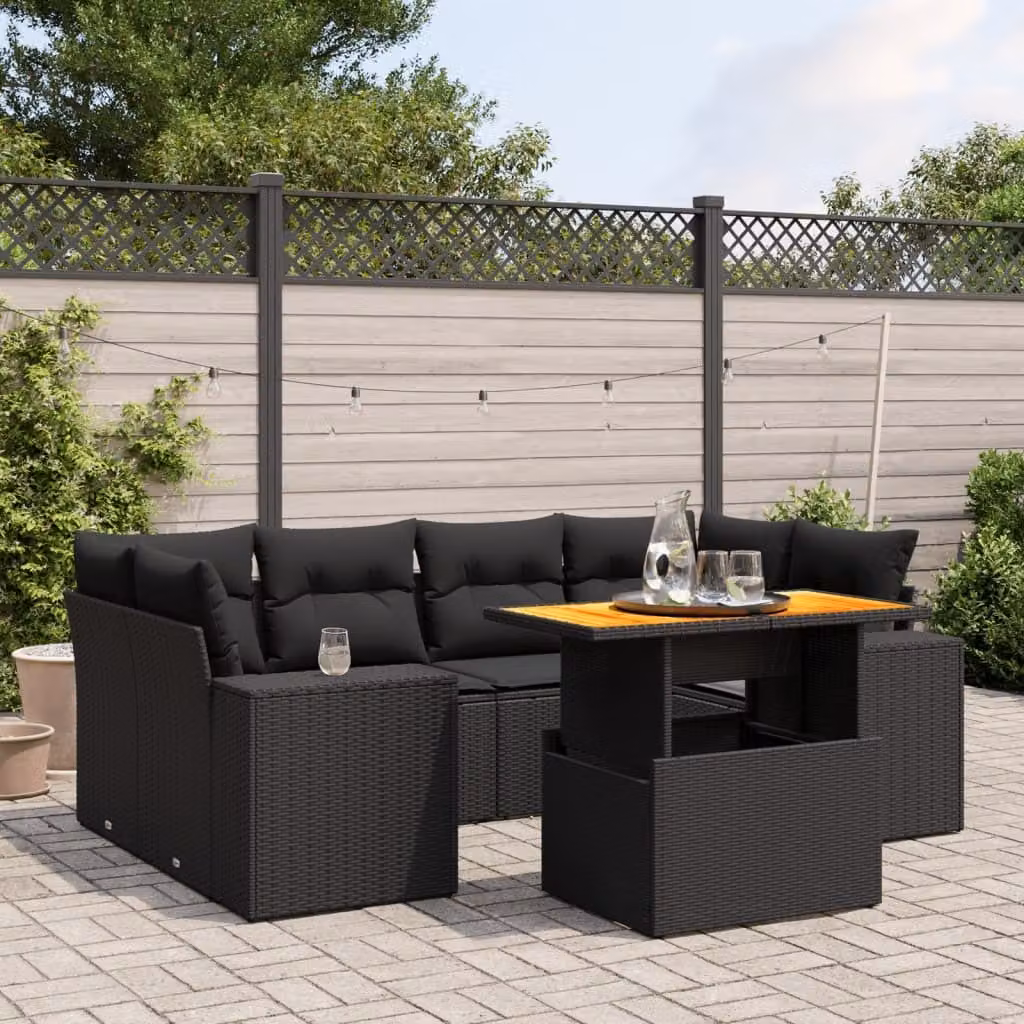 Maison Exclusive - Set Divani da Giardino con Cuscini 7pz Nero Polyrattan