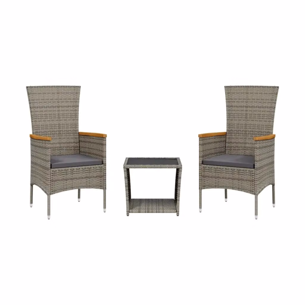 Set da pranzo da giardino moderno vidaXL in legno di acacia oliato con piano in vetro, colore nero e grigio – 2