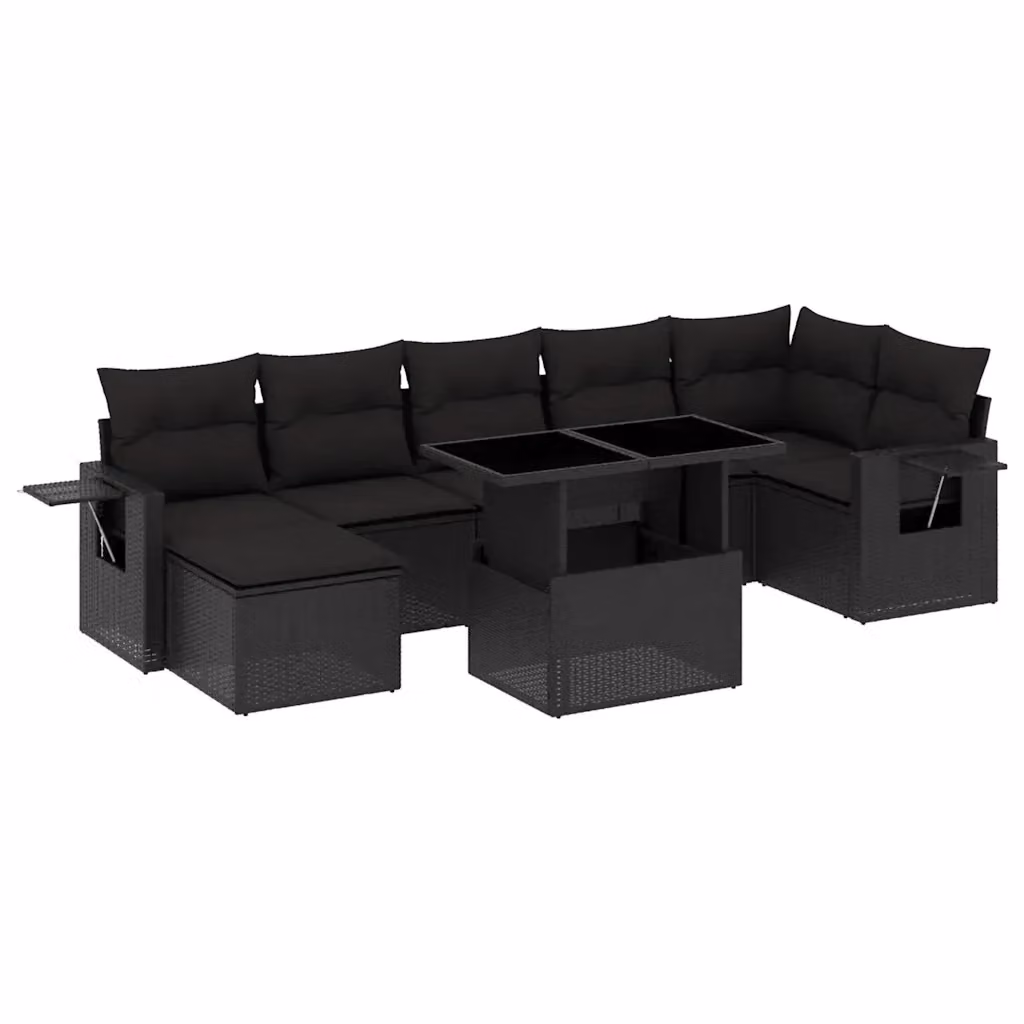 vidaXL Set Divani da Giardino a L con Cuscini 8 pz Nero in Polyrattan e Metallo – 2