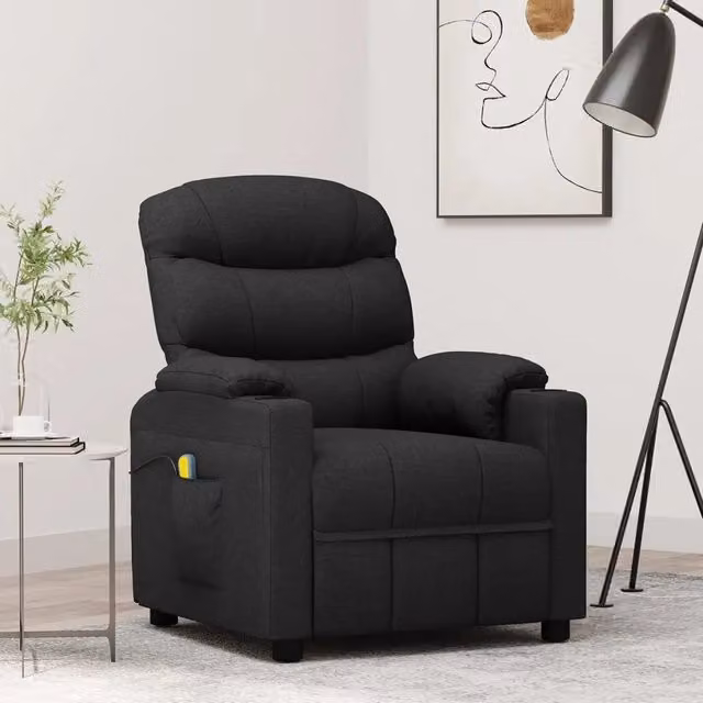 Poltrona Relax Reclinabile vidaXL in Tessuto Nero con Braccioli e Imbottitura in Schiuma