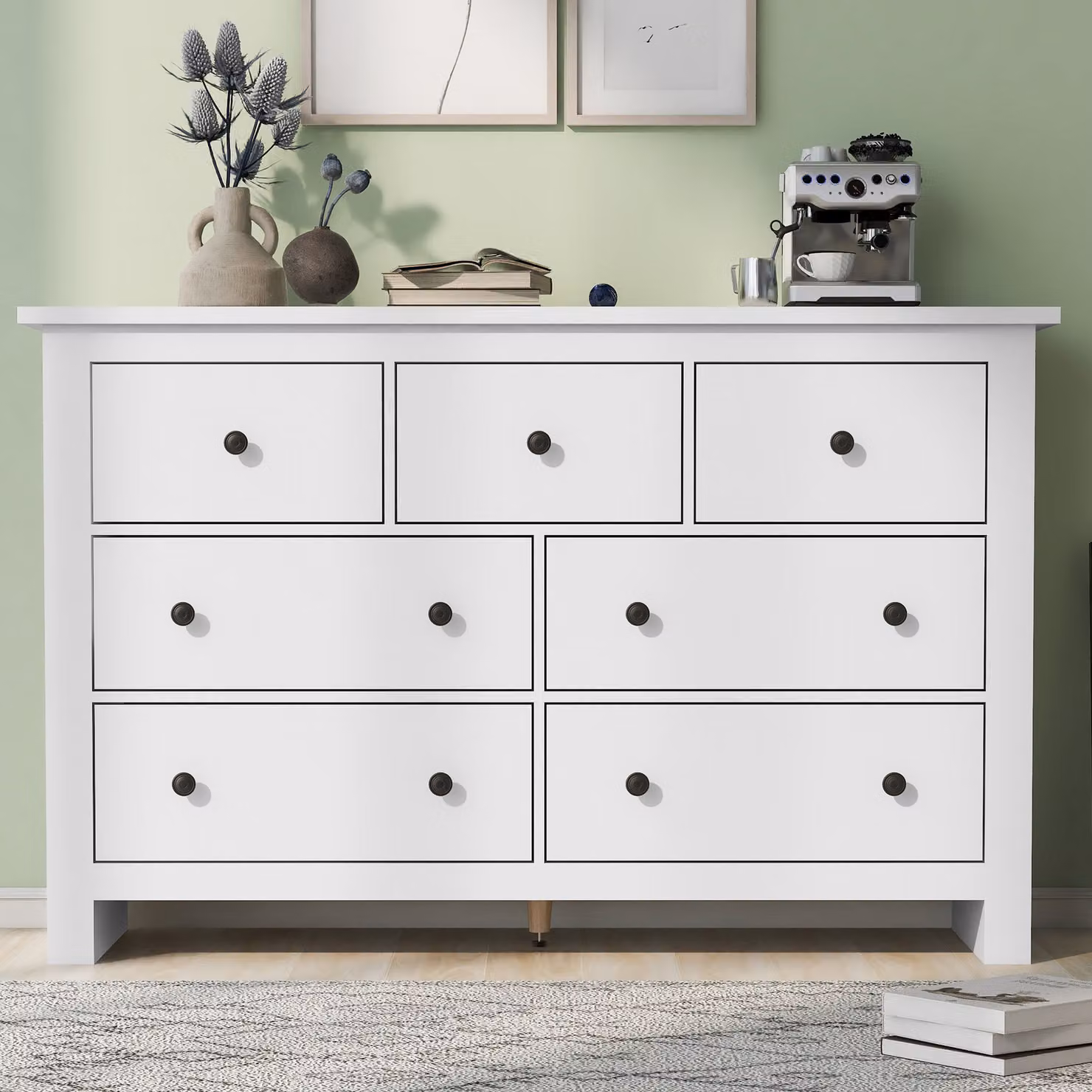 Credenza Merax in stile rustico, cassettiera in legno, bianco, larghezza 140 cm