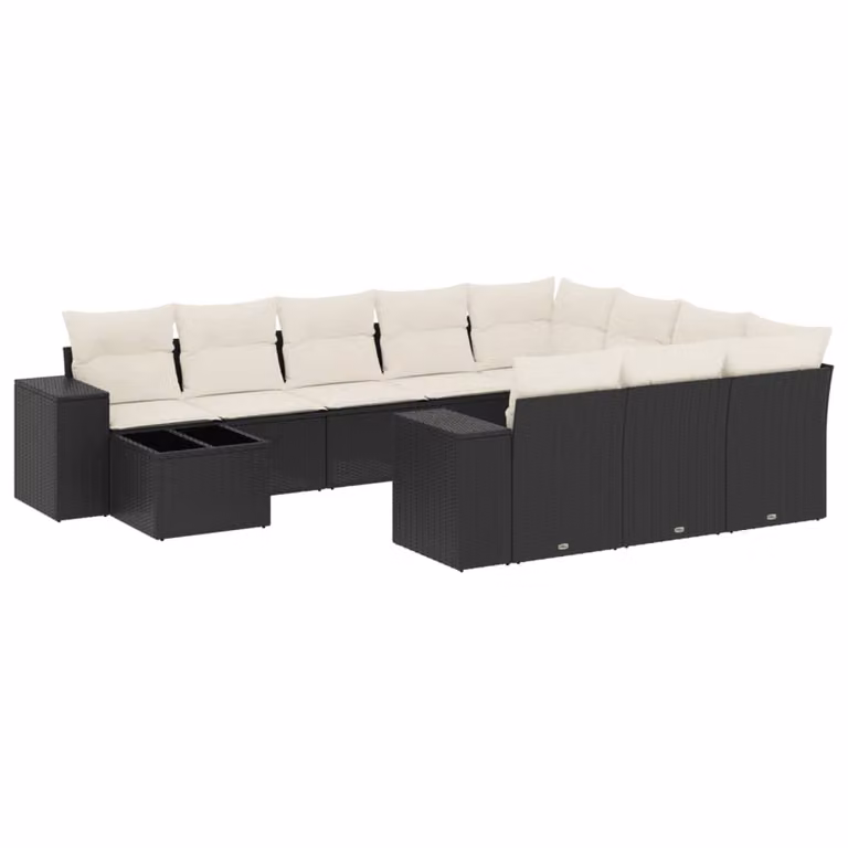 Set Divani da Giardino 11 pz con Cuscini in Polyrattan Nero
