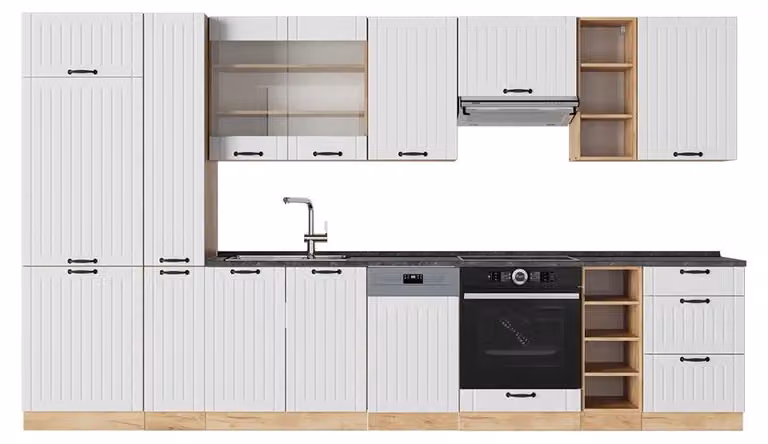 Cucina componibile Vicco Fame-Line Bianco rustico 355 cm , PL Antracite, Model 57014