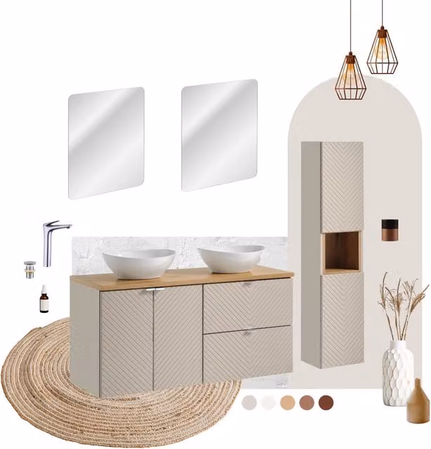 Set mobili bagno Domi Viva Cashmere beige con piano e lavabo da appoggio L: 60 cm, P: 40 cm