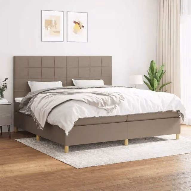 Letto Ibrido con Giroletto a Molle e Materasso vidaXL in Tessuto Beige e Bianco L/P: 200 x 200 cm – 1