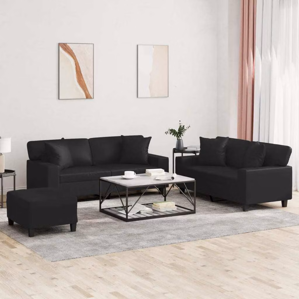 Maison Exclusive - Set divano 3 pezzi con cuscini in ecopelle nera