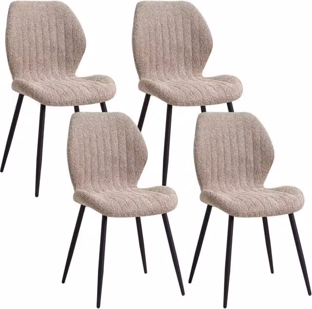 Set 4 Sedie da Pranzo in Lino Beige con Struttura in Acciaio 42x48x86 cm