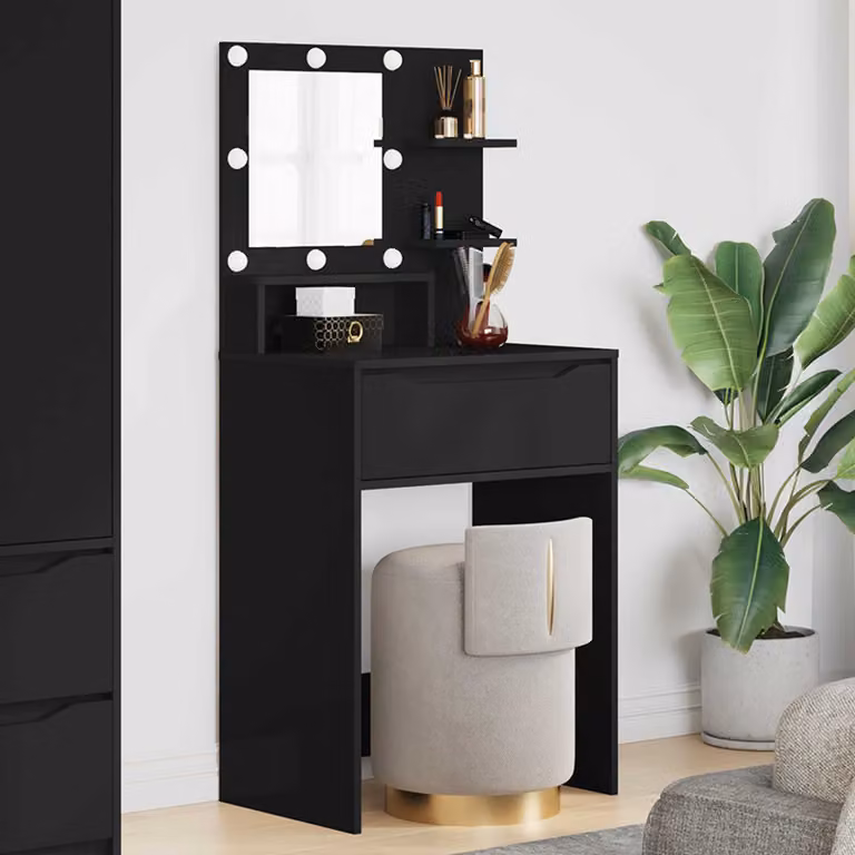 vidaXL Tavolo da Trucco Moderno con LED Nero L: 60 cm, P: 39,5 cm, H: 135 cm