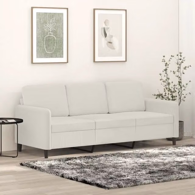 Divano moderno vidaXL in velluto beige e bianco con struttura in metallo per il tuo soggiorno L: 198 cm, P: 80 cm, H: 77 cm