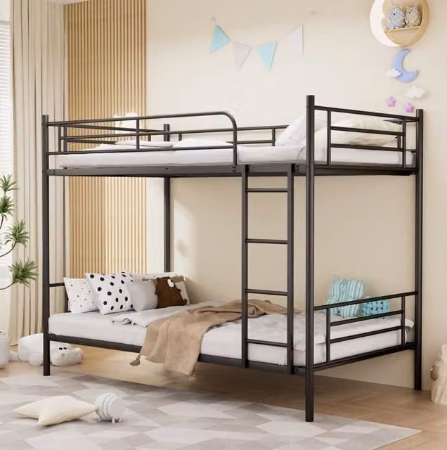 Letto a castello 90x190 cm in acciaio nero con scala e sponda di sicurezza HAVRYA