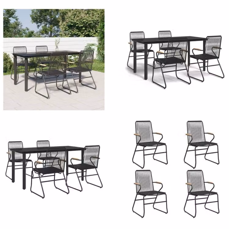 vidaXL Set da pranzo da giardino 5 pezzi in PVC rattan nero - Set da pranzo da giardino - Set da pranzo da esterno - Set da pranzo da terrazza